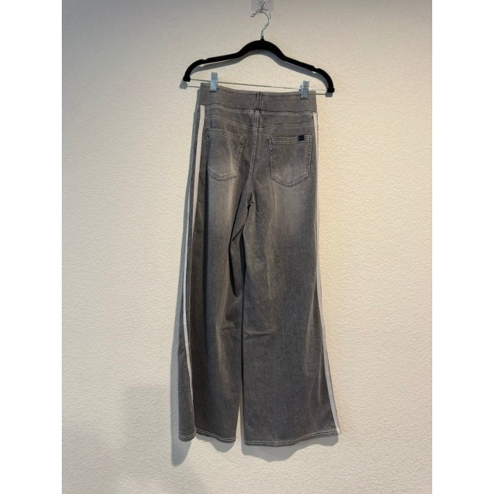 Halara Grey Wide Leg Denim Look Side Stripe Pants Petite Small S High Waisted - Picture 5 of 9